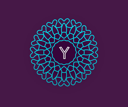 Monogram Design Template with Letter in Vector. Premium Elegant Quality Turquoise on Violet with White Letter.のイラスト素材