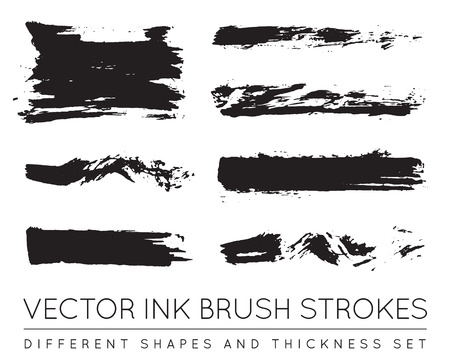 Set of Vector Black Pen Ink Brush Strokes. Grunge Ink Brush Stroke. Dirty Brush Stroke.のイラスト素材