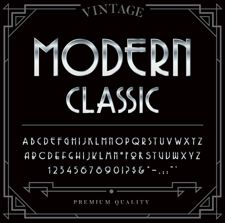 Silver or Chrome Metallic Font Set. Letters, Numbers and Special Characters in Vectorのイラスト素材