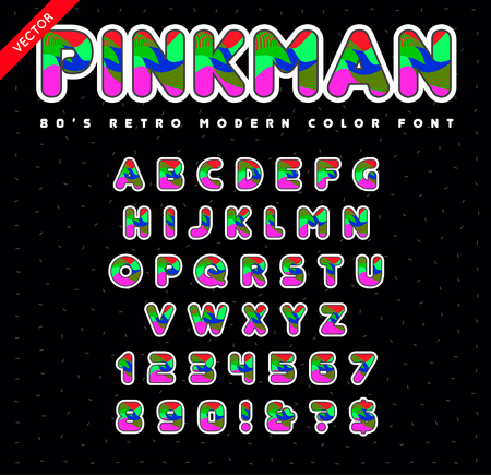 80's - 90's Style Alphabet. Colorful Bright Font Set. Vector.のイラスト素材