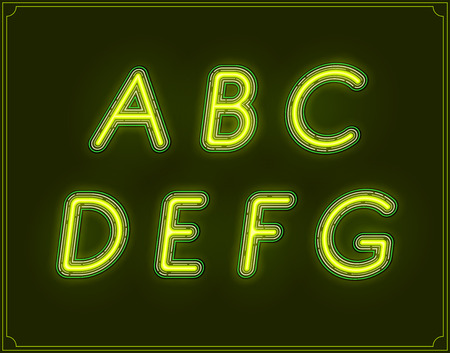 Neon Italic Font Type Alphabet. Glowing in Vector.のイラスト素材