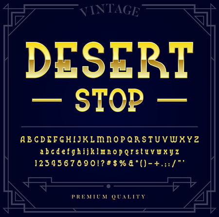 Gold Metallic Font Set. Letters, Numbers and Special Characters in Vectorのイラスト素材