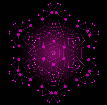 Vector Colorful Bright Shape, Molecular Structure with Lines and Dots Background.のイラスト素材