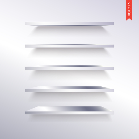 Set of Metal or Steel Shelves Vector Isolated on the Wall Backgroundのイラスト素材
