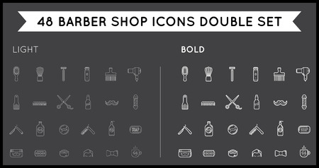 Set of Thin and Bold Vector Barber Shop Elements and Shave Shop Icons Illustrationのイラスト素材