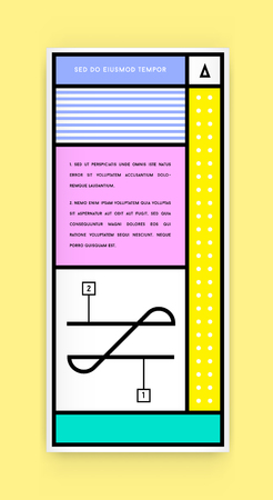 Visual identity in Trendy New Fat Line Style Geometric Design in Retro Style with Fresh Old School Colours with Fictitious names and textのイラスト素材