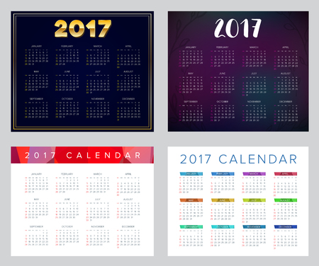 2017 Calendar Set. Abstract. Week Starts from Sunday. Vector illustration. Print Ready Collection.のイラスト素材