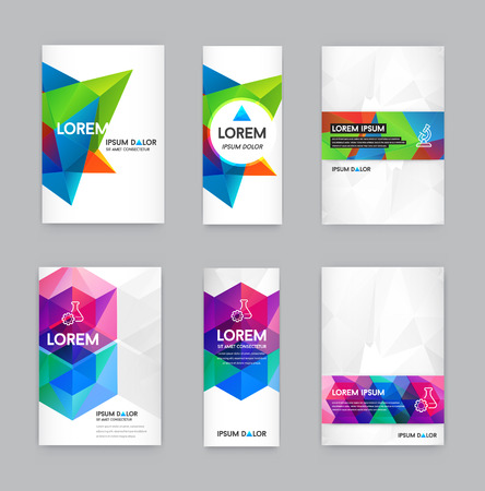 Set of Visual identity with letter logo elements polygonal style Letterhead and geometric triangular design style brochure cover template mockups for business with Fictitious namesのイラスト素材