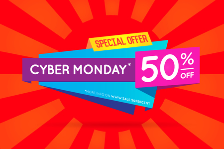 Cyber Monday Sale Sign Banner Poster ready for Web and Print. Vector. Super, Mega, Huge Sale with Special Offerのイラスト素材