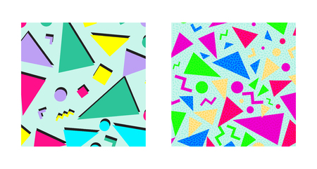 Set of Retro vintage 80s or 90s fashion style abstract pattern background. Good for textile fabric design, wrapping paper and website wallpapers. Vector illustration.のイラスト素材