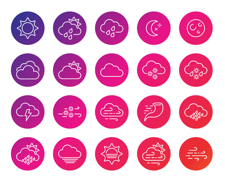 Set of Minimal Weather Related Vector Line Icons. Contains Icons like Wind, Blizzard, Sun, Rain and more. Stroke Style. Pixel Perfect.のイラスト素材
