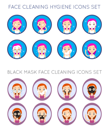 Vector Face Cleaning And Care Actions Illustration Setのイラスト素材