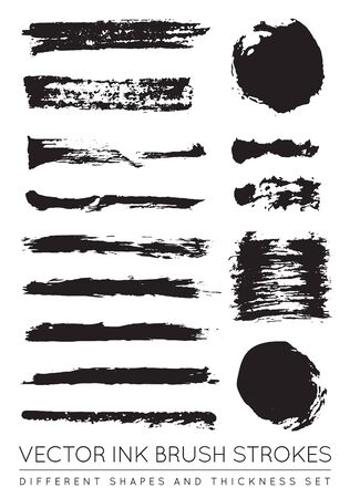 Set of Vector Black Pen Ink Brush Strokes. Grunge Ink Brush Stroke. Dirty Brush Stroke.のイラスト素材