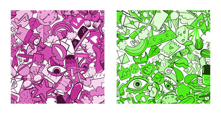 Set of Graffiti pattern with urban lifestyle line icons. Crazy doodle abstract vector background. Trendy linear style collage with bizarre street art elements.のイラスト素材