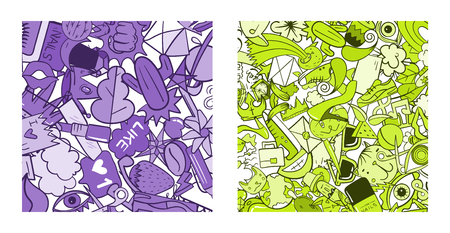 Set of Graffiti pattern with urban lifestyle line icons. Crazy doodle abstract vector background. Trendy linear style collage with bizarre street art elements.のイラスト素材