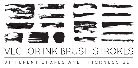 Set of Vector Black Pen Ink Brush Strokes. Grunge Ink Brush Stroke. Dirty Brush Stroke.のイラスト素材