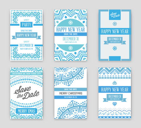 Set of Vector Happy New Year or Merry Christmas theme Save the Date Invitation to the Partyのイラスト素材