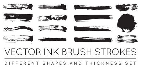 Set of Vector Black Pen Ink Brush Strokes. Grunge Ink Brush Stroke. Dirty Brush Stroke.のイラスト素材