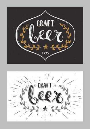 Set of Craft Beer Template Hand Drawn Calligraphy Pen Brush Sign Vectorのイラスト素材