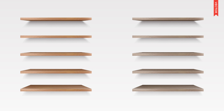 Set of Wood Shelves Vector Isolated on the Wall Backgroundのイラスト素材