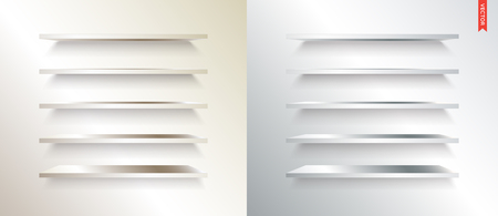 Set of Metal or Steel Shelves Vector Isolated on the Wall Backgroundのイラスト素材