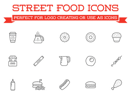 Set of Fastfood Fast Food Elements Icons and Equipment as Illustration can be used as Logo or Icon in premium qualityのイラスト素材
