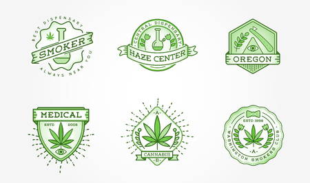 Set of Medical Cannabis Marijuana Sign or Label Template in Vector.のイラスト素材