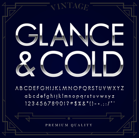 Silver or Chrome Metallic Font Set. Letters, Numbers and Special Characters in Vectorのイラスト素材