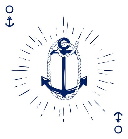 Vintage Label with an Anchor and Letter made of Ship Rope. Apparel t-shirt or Poster Design. Logotype Monogram with Playing Cards Style. Vector illustration.のイラスト素材