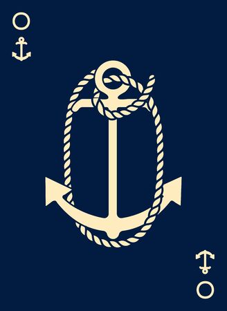Vintage Label with an Anchor and Letter made of Ship Rope. Apparel t-shirt or Poster Design. Logotype Monogram with Playing Cards Style. Vector illustration.のイラスト素材