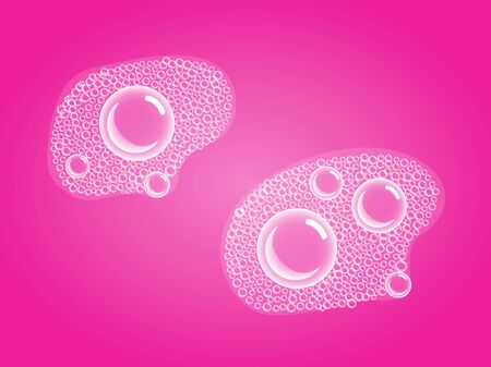 Soap Bubbles in Bath or Sud. Vector. Transparent Foam on Pink Soda water background.のイラスト素材