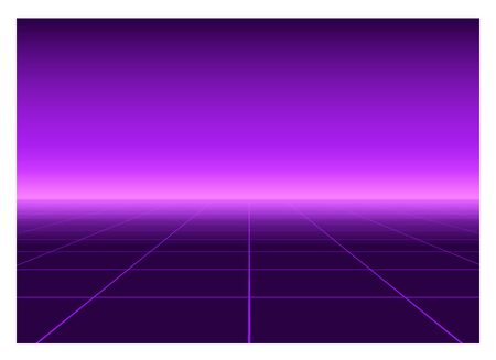 Perspective grid in Retro Futurism Style. Abstract bright background in 80s Sci-fi style.のイラスト素材