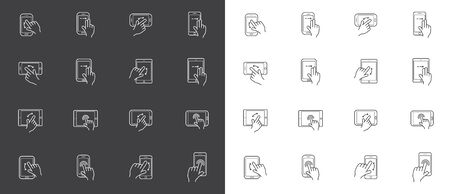 Set of Icons with Hands Holding Smart Device with Gesturesのイラスト素材