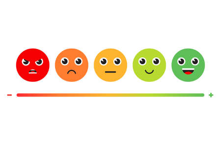 Satisfaction Rating. Set of Feedback Icons in form of emotions. Excellent, good, normal, bad, awful. Vector illustration.のイラスト素材