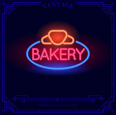 Bakery Pastry Shop Neon light sign. Vector illustration.のイラスト素材