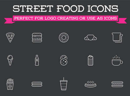 Set of Vector Fastfood Fast Food Elements Icons and Equipment as Illustration can be used as Logo or Icon in premium qualityのイラスト素材