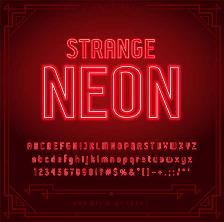 Bright Neon Alphabet Letters, Numbers and Symbols Sign in Vector. Night Show. Night Club.のイラスト素材
