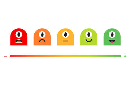 Satisfaction Rating. Set of Feedback Icons in form of emotions. Excellent, good, normal, bad, awful. Vector illustration.のイラスト素材