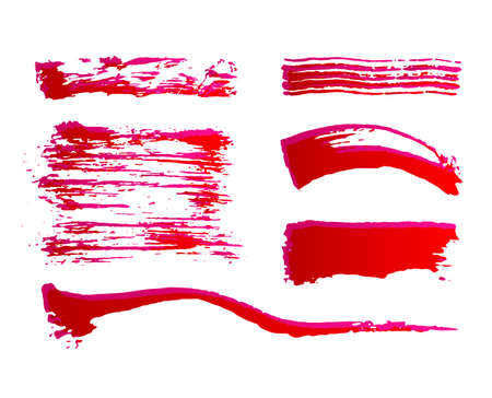 Set of Hand Painted Red Ink Brush Strokes. Vector Grunge Brushes.のイラスト素材