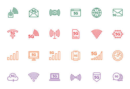 Simple line stroke icon set, new 5th generation mobile network 5G, high speed connection wireless systems.のイラスト素材