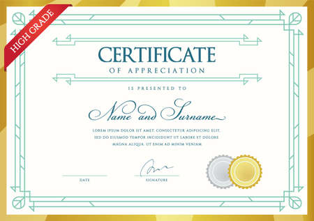 Template Diploma Currency Border. Certificate Award Gift Voucher. Vector illustration.のイラスト素材