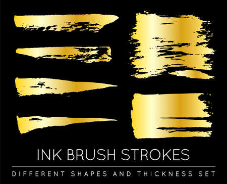 Set of golden paint strokes to make a background for your design, looks like golden hot foil, gold leafのイラスト素材