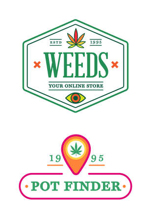 Set of Dispensary Medical Cannabis Marijuana Sign or Label Template in Vector. Sativa and Indica Strains.のイラスト素材