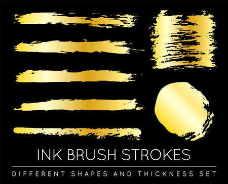 Set of golden paint strokes to make a background for your design, looks like golden hot foil, gold leafのイラスト素材