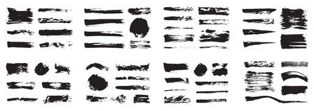 Korean, Chinese, Japanese ink brush strokes, blots, sprinkles, dabs and daubs set. Collection of grungy vector ink elements.のイラスト素材