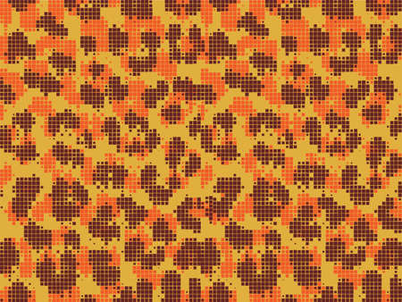 Leopard pixel art style stains pattern design. Dotted Vector Illustration Background. Animal Fur. Brown, orange, yellow.のイラスト素材