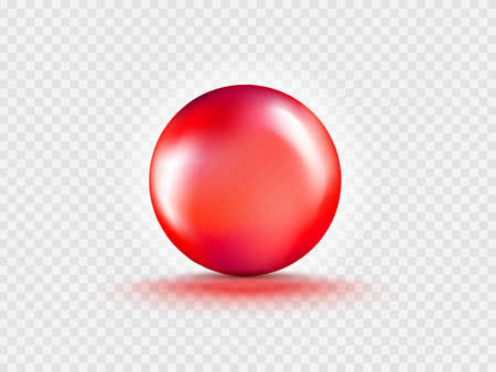 Liquid Gel Red Round Bubble Capsule isolated on transparent background. Cosmetic oil capsule of vitamins and minerals. Realistic vector.のイラスト素材
