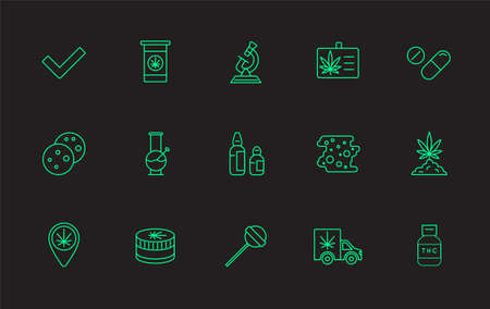 Cannabis Production and Shopping Product Icons, Growing. Vector.のイラスト素材