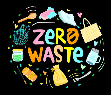 Eco Zero Waste Hand Written Lettering Sign. Vector.のイラスト素材