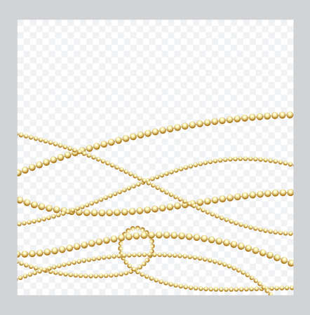 Mardi Gras. Golden or Bronze Color Round Chain. Realistic String Beads insulated. Decorative element. Gold Bead Design. Vector illustration.のイラスト素材